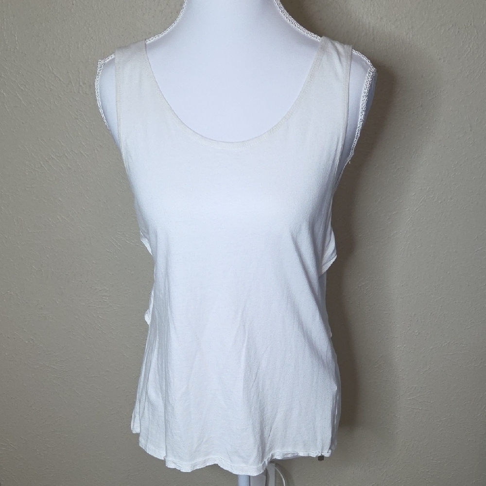 Fabletics White Tank Top With Open Back Bows, Size Medium
